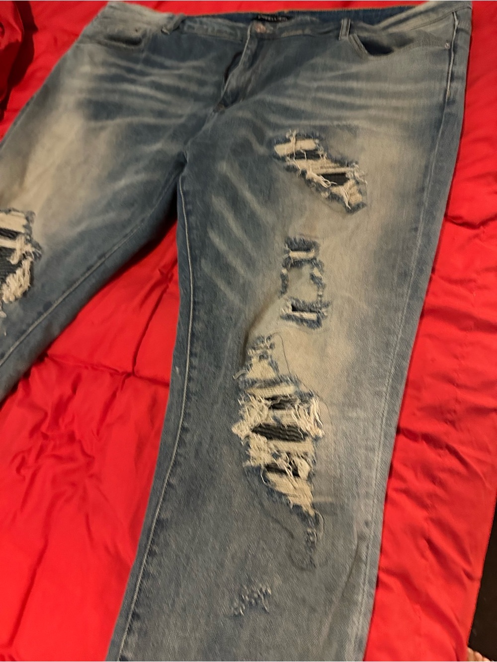 Distressed Light Blue Men’s Ripped Jeans - Picture 2 of 14